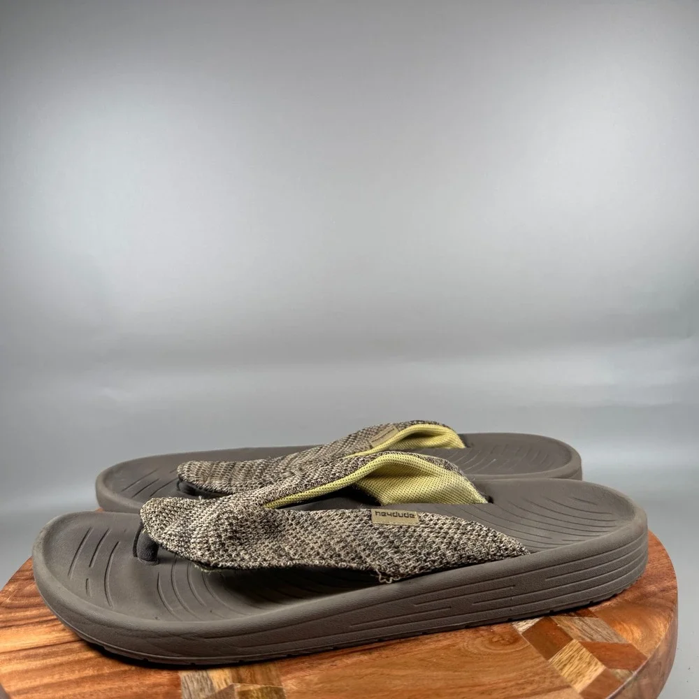Hey Dude Milo Mens Brown Tan Knit Mesh Flip Flop Sandals Size 12 EUR 45